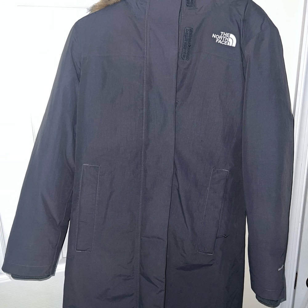 The North Face 550 Dryvent Goose Down Fur Hood Long Coat in Charcoal Gray